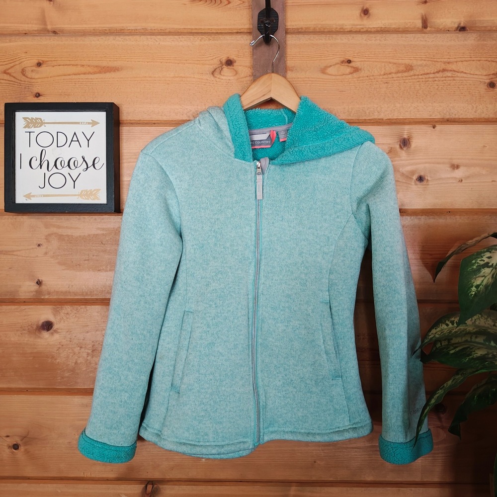Free Country Mountain Fleece Coat Sherpa Lined Hood Jacket in Spearmint Sz 14/L
